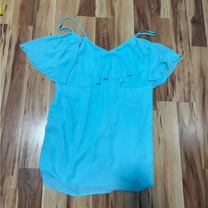 Design Lab Lord & Taylor Teal Ruffled Blouse